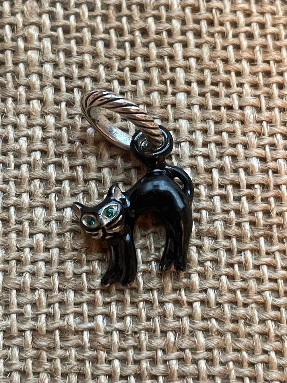 Brighton Black Scaredy Cat Charm with Green Swarovski Eyes